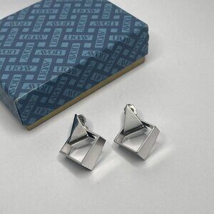 Beautiful Vintage 1970s Avon Silver Tone Geometric Box Dangle Earrings (V6)